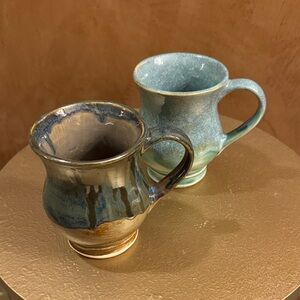 Set of Two Hand Thrown Mugs in Blue and Green